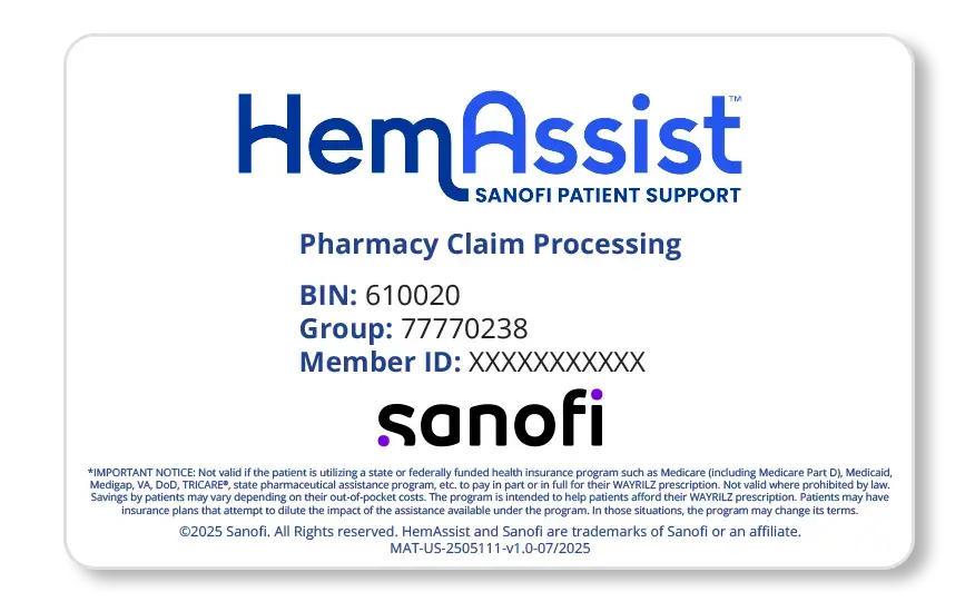 HemAssist copay card image for Wayrilz